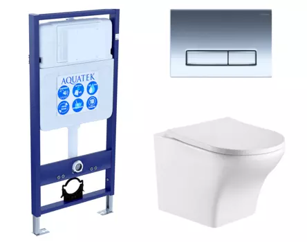Комплект 3 в 1 инсталляция Акватек Standart 50 + Подвесной унитаз WeltWasser Odenbach 004 GL-WT с кнопкой хром INS-0000012 + 10000003704 + KDI-0000023