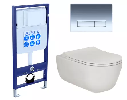 Комплект 3 в 1 инсталляция Акватек Standart 50 + Унитаз подвесной Berges Wasserhaus Ego XL 082118 с кнопкой хром INS-0000012 + 082118 + KDI-0000023