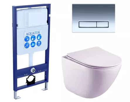 Комплект 3 в 1 инсталляция Акватек Standart 50 + Унитаз подвесной Esbano Lotus ESUPLOTUW с кнопкой хром INS-0000012 + ESUPLOTUW + KDI-0000023