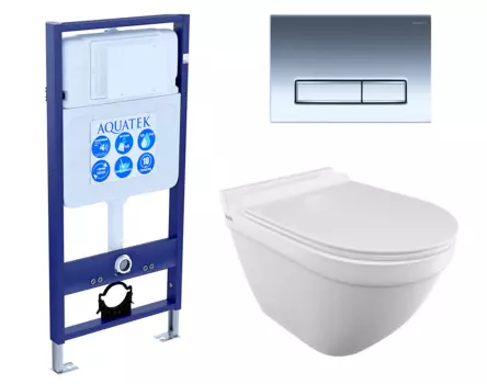 Комплект 3 в 1 инсталляция Акватек Standart 50 + Унитаз подвесной Iddis Cloud CLORDSEi25 с кнопкой хром INS-0000012 + CLORDSEi25 + KDI-0000023