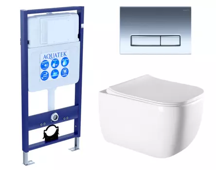 Комплект 3 в 1 инсталляция Акватек Standart 50 + Унитаз подвесной Vincea Form VT1-35 с кнопкой хром INS-0000012 + VT1-35 + KDI-0000023