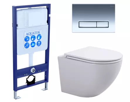 Комплект 3 в 1 инсталляция Акватек Standart 50 + Подвесной унитаз SinteSi EVI с кнопкой хром INS-0000012 + SIN-TS-EVI-151 + KDI-0000023