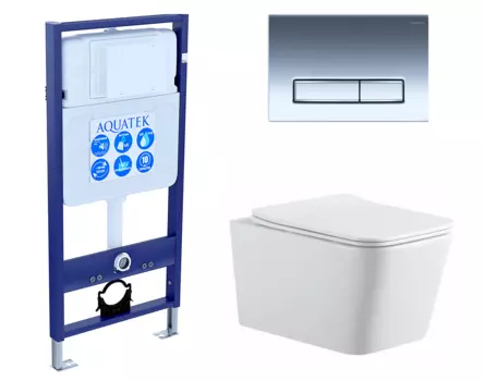 Комплект 3 в 1 инсталляция Акватек Standart 50 + Подвесной унитаз SinteSi BALTI с кнопкой хром INS-0000012 + SIN-TS-BLT-171 + KDI-0000023