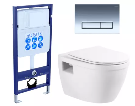 Комплект 3 в 1 инсталляция Акватек Standart 50 + Унитаз подвесной BelBagno Loto BB070CHR/SC с кнопкой хром INS-0000012 + BB070CHR/SC + KDI-0000023