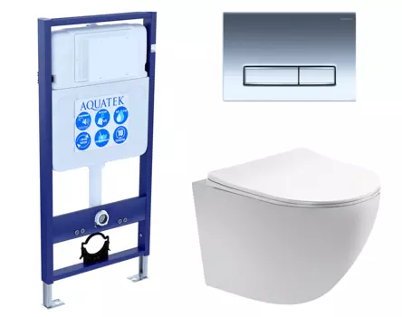 Комплект 3 в 1 инсталляция Акватек Standart 50 + Унитаз подвесной Акватек Европа AQ1900-00 с кнопкой хром INS-0000012 + AQ1900-00 + KDI-0000023