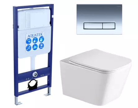 Комплект 3 в 1 инсталляция Акватек Standart 50 + Унитаз подвесной SantiLine SL-5007 с кнопкой хром INS-0000012 + SL-5007 + KDI-0000023