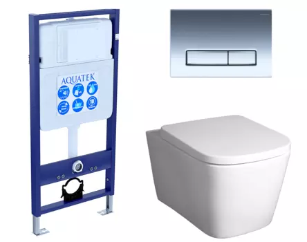 Комплект 3 в 1 инсталляция Акватек Standart 50 + Унитаз подвесной BelBagno Albano BB120CHR с кнопкой хром INS-0000012 + BB120CHR + BB120SC + KDI-0000023