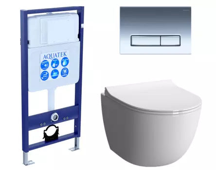 Комплект 3 в 1 инсталляция Акватек Standart 50 + Унитаз подвесной VitrA Sento 7748В003-0075 с кнопкой хром INS-0000012 + 7748B003-0075 + 130-003-009 + KDI-0000023