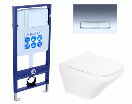 Комплект 3 в 1 инсталляция Акватек Standart 50 + Унитаз подвесной BelBagno Sela BB3201CHR с кнопкой хром INS-0000012 + BB3201CHR + BB3201SC + KDI-0000023