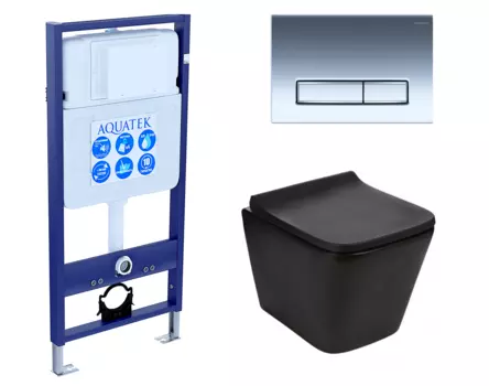 Комплект 3 в 1 инсталляция Акватек Standart 50 + Подвесной унитаз WeltWasser Gelbach 041 MT-BL черный с кнопкой хром INS-0000012 + 10000008262 + KDI-0000023