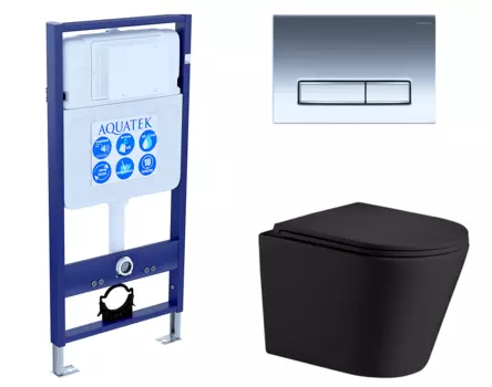 Комплект 3 в 1 инсталляция Акватек Standart 50 + Подвесной унитаз WeltWasser Salzbach 043 MT-BL черный с кнопкой хром INS-0000012 + 10000008258 + KDI-0000023