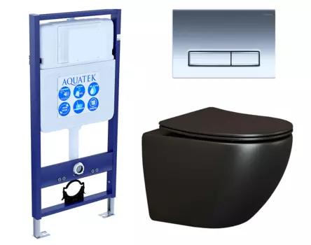 Комплект 3 в 1 инсталляция Акватек Standart 50 + Унитаз подвесной Ceramica Nova Metropol CN4002MB черный с кнопкой хром INS-0000012 + CN4002MB + KDI-0000023