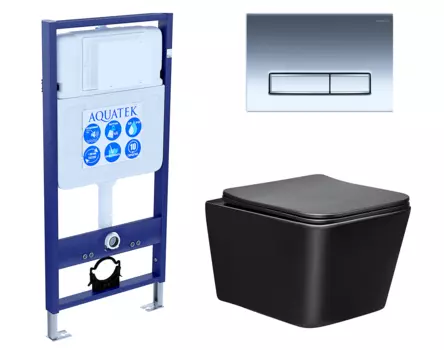 Комплект 3 в 1 инсталляция Акватек Standart 50 + Унитаз Vincea Q-Line VT1-12MB черный с кнопкой хром INS-0000012 + VT1-12MB + KDI-0000023