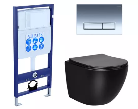 Комплект 3 в 1 инсталляция Акватек Standart 50 + Унитаз Vincea Globo VT1-14MB черный с кнопкой хром INS-0000012 + VT1-14MB + KDI-0000023