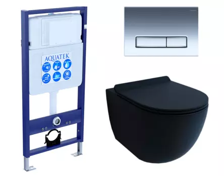 Комплект 3 в 1 инсталляция Акватек Standart 50 + Унитаз подвесной Esbano Garcia черный с кнопкой хром INS-0000012 + ESUPGARCBM + KDI-0000023