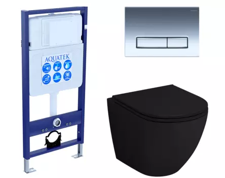 Комплект 3 в 1 инсталляция Акватек Standart 50 + Унитаз подвесной Grossman GR-4455BMS черный с кнопкой хром INS-0000012 + GR-4455BMS + KDI-0000023