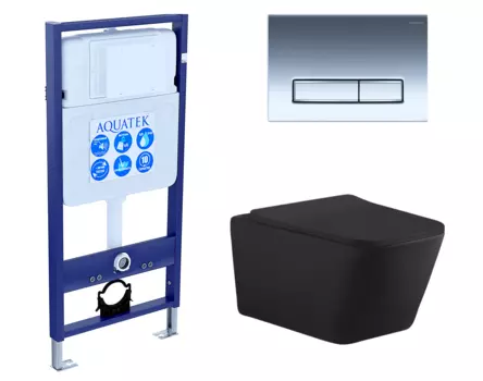 Комплект 3 в 1 инсталляция Акватек Standart 50 + Унитаз подвесной Aquanet Tavr-W BW 287011 черный с кнопкой хром INS-0000012 + 287011 + KDI-0000023