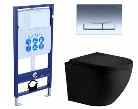 Комплект 3 в 1 инсталляция Акватек Standart 50 + Унитаз подвесной Weltwasser WW Merzbach 043 MT-BL черный с кнопкой хром INS-0000012 + 10000008255 + KDI-0000023
