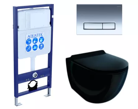 Комплект 3 в 1 инсталляция Акватек Standart 50 + Унитаз подвесной Esbano Garcia ESUPGARCB чёрный с кнопкой хром INS-0000012 + ESUPGARCB + KDI-0000023