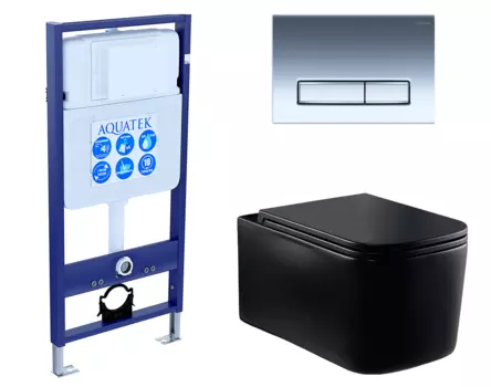 Комплект 3 в 1 инсталляция Акватек Standart 50 + Унитаз Vincea Ultra Rimless VT1-32MB черный с кнопкой хром INS-0000012 + VT1-32MB + KDI-0000023