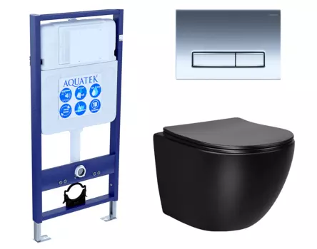 Комплект 3 в 1 инсталляция Акватек Standart 50 + Унитаз Vincea Globo VT1-14SMB черный с кнопкой хром INS-0000012 + VT1-14SMB + KDI-0000023