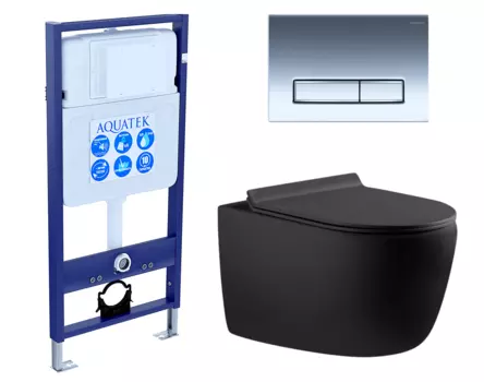 Комплект 3 в 1 инсталляция Акватек Standart 50 + Унитаз подвесной Aquanet Cetus 287008 черный с кнопкой хром INS-0000012 + 287008 + KDI-0000023
