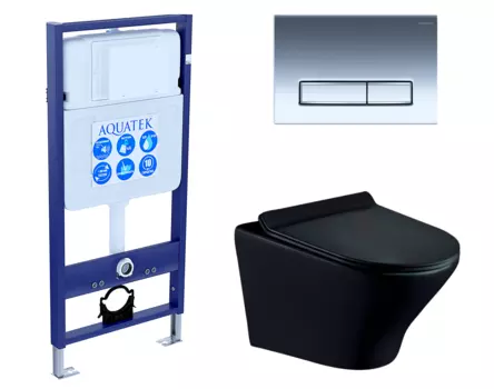 Комплект 3 в 1 инсталляция Акватек Standart 50 + Унитаз подвесной Esbano Aster ESUPASTEBM черный с кнопкой хром INS-0000012 + ESUPASTEBM + KDI-0000023