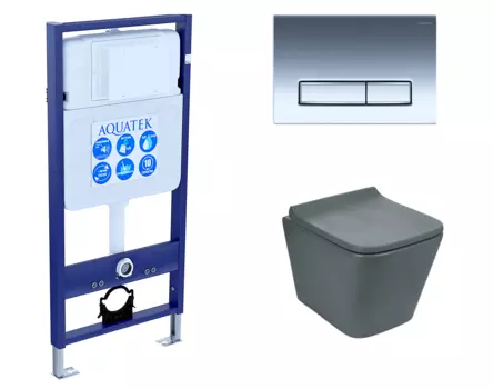 Комплект 3 в 1 инсталляция Акватек Standart 50 + Унитаз подвесной Weltwasser WW SK Gelbach 041 MT-GR серый с кнопкой хром INS-0000012 + 10000008263 + KDI-0000023