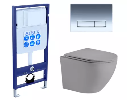 Комплект 3 в 1 инсталляция Акватек Standart 50 + Унитаз подвесной Weltwasser WW Merzbach 043 MT-GR серый с кнопкой хром INS-0000012 + 10000003708 + KDI-0000023