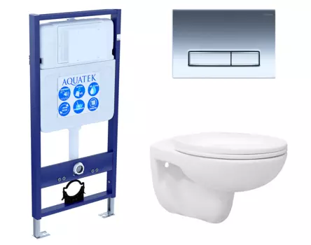 Комплект 3 в 1 инсталляция Акватек Standart 50 + Унитаз подвесной Enio Ekos EN0170571 с кнопкой хром INS-0000012 + EN0170571 + KDI-0000023