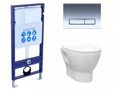 Комплект 3 в 1 инсталляция Акватек Standart 50 + Унитаз подвесной Enio Nativo EN1270551 с кнопкой хром INS-0000012 + EN1270551 + KDI-0000023