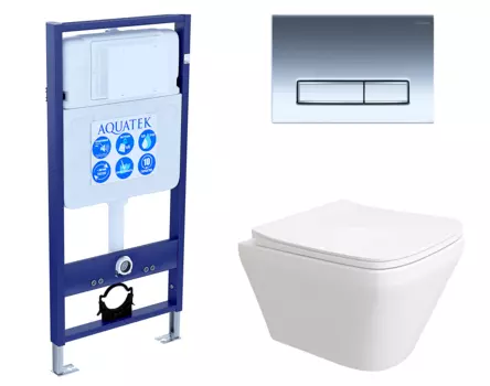 Комплект 3 в 1 инсталляция Акватек Standart 50 + Унитаз подвесной Enio Vicino EN9170544 с кнопкой хром INS-0000012 + EN9170544 + KDI-0000023