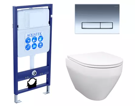 Комплект 3 в 1 инсталляция Акватек Standart 50 + Унитаз подвесной Enio Cono EN2870522 с кнопкой хром INS-0000012 + EN2870522 + KDI-0000023