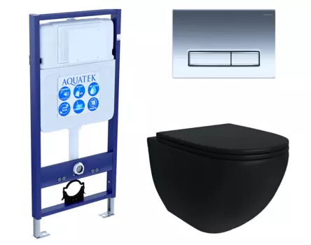 Комплект 3 в 1 инсталляция Акватек Standart 50 + Унитаз подвесной Enio Unico BL EN4105055 черный с кнопкой хром INS-0000012 + EN4105055 + KDI-0000023