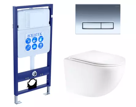 Комплект 3 в 1 инсталляция Акватек Standart 50 + Унитаз подвесной Enio Unico Tornado EN2105073 с кнопкой хром INS-0000012 + EN2105073 + KDI-0000023
