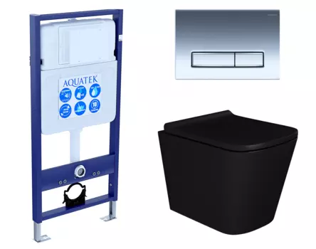 Комплект 3 в 1 инсталляция Акватек Standart 50 + Унитаз подвесной Enio Binario BL EN4180225 черный с кнопкой хром INS-0000012 + EN4180225 + KDI-0000023