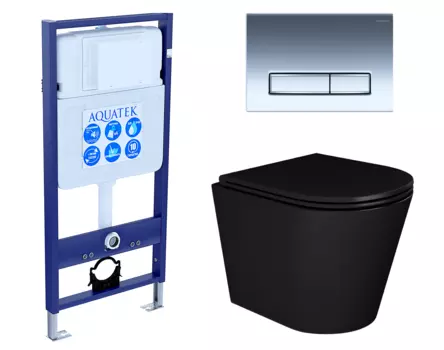Комплект 3 в 1 инсталляция Акватек Standart 50 + Унитаз подвесной Enio Cento BL EN4280035 черный с кнопкой хром INS-0000012 + EN4280035 + KDI-0000023