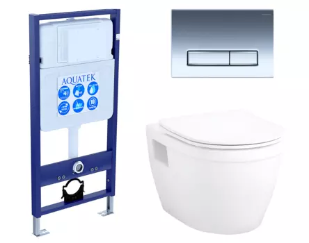 Комплект 3 в 1 инсталляция Акватек Standart 50 + Унитаз подвесной Enio Bolo EN8350034 с кнопкой хром INS-0000012 + EN8350034 + KDI-0000023