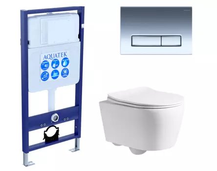 Комплект 3 в 1 инсталляция Акватек Standart 50 + Унитаз подвесной CeruttiSpa Sella PP 9738 с кнопкой хром INS-0000012 + 9738 + KDI-0000023