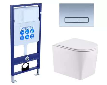 Комплект 3 в 1 инсталляция Акватек Standart 50 + Унитаз подвесной WeltWasser Nesenbach 004 GL-WT с кнопкой хром матовой INS-0000012 + 10000008265 + KDI-0000024