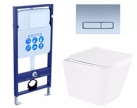 Комплект 3 в 1 инсталляция Акватек Standart 50 + Унитаз подвесной BelBagno Due с кнопкой хром матовой INS-0000012 + BB3103CHR/SC + KDI-0000024