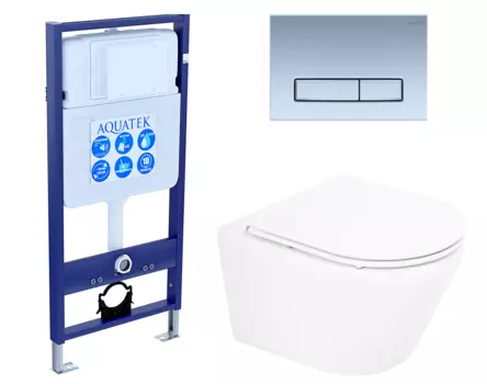 Комплект 3 в 1 инсталляция Акватек Standart 50 + Унитаз подвесной BelBagno Tre BB8001CHR/SC с кнопкой хром матовой INS-0000012 + BB8001CHR/SC + KDI-0000024