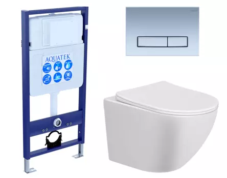 Комплект 3 в 1 инсталляция Акватек Standart 50 + Унитаз подвесной Taliente Amato AM25010 с кнопкой хром матовой INS-0000012 + AM25010 + KDI-0000024