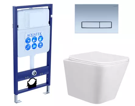 Комплект 3 в 1 инсталляция Акватек Standart 50 + Унитаз подвесной Taliente Correto CR25200 с кнопкой хром матовой INS-0000012 + CR25200 + KDI-0000024