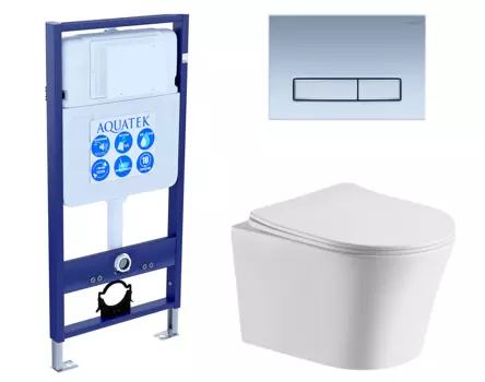 Комплект 3 в 1 инсталляция Акватек Standart 50 + Подвесной унитаз CeruttiSpa Adige Aria CT7837 с кнопкой хром матовой INS-0000012 + 7837 + KDI-0000024
