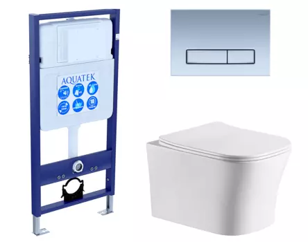 Комплект 3 в 1 инсталляция Акватек Standart 50 + Подвесной унитаз CeruttiSpa Marmolada aria CT7778 с кнопкой хром матовой INS-0000012 + 7778 + KDI-0000024