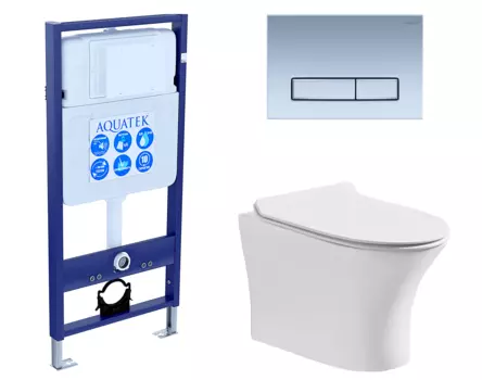 Комплект 3 в 1 инсталляция Акватек Standart 50 + Подвесной безободковый унитаз CeruttiSpa Bernina aria с кнопкой хром матовой INS-0000012 + 7191 + KDI-0000024