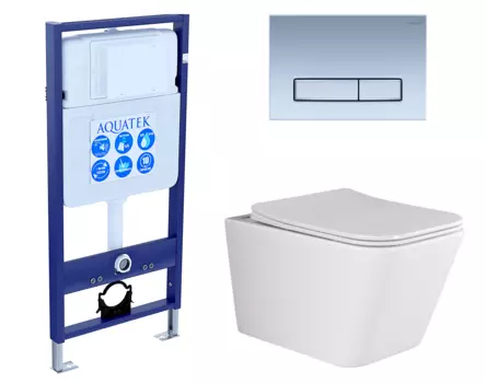 Комплект 3 в 1 инсталляция Акватек Standart 50 + Унитаз подвесной Ceramica Nova Metric Rimless CN3007 с кнопкой хром матовой INS-0000012 + CN3007 + KDI-0000024