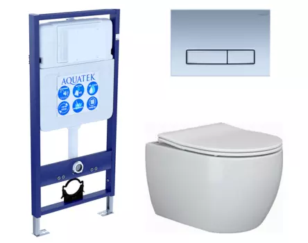 Комплект 3 в 1 инсталляция Акватек Standart 50 + Унитаз подвесной Ceramica Nova Play CN3001 с кнопкой хром матовой INS-0000012 + CN3001 + KDI-0000024
