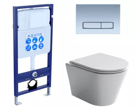 Комплект 3 в 1 инсталляция Акватек Standart 50 + Унитаз подвесной Ceramica Nova Forma CN3011 с кнопкой хром матовой INS-0000012 + CN3011 + KDI-0000024